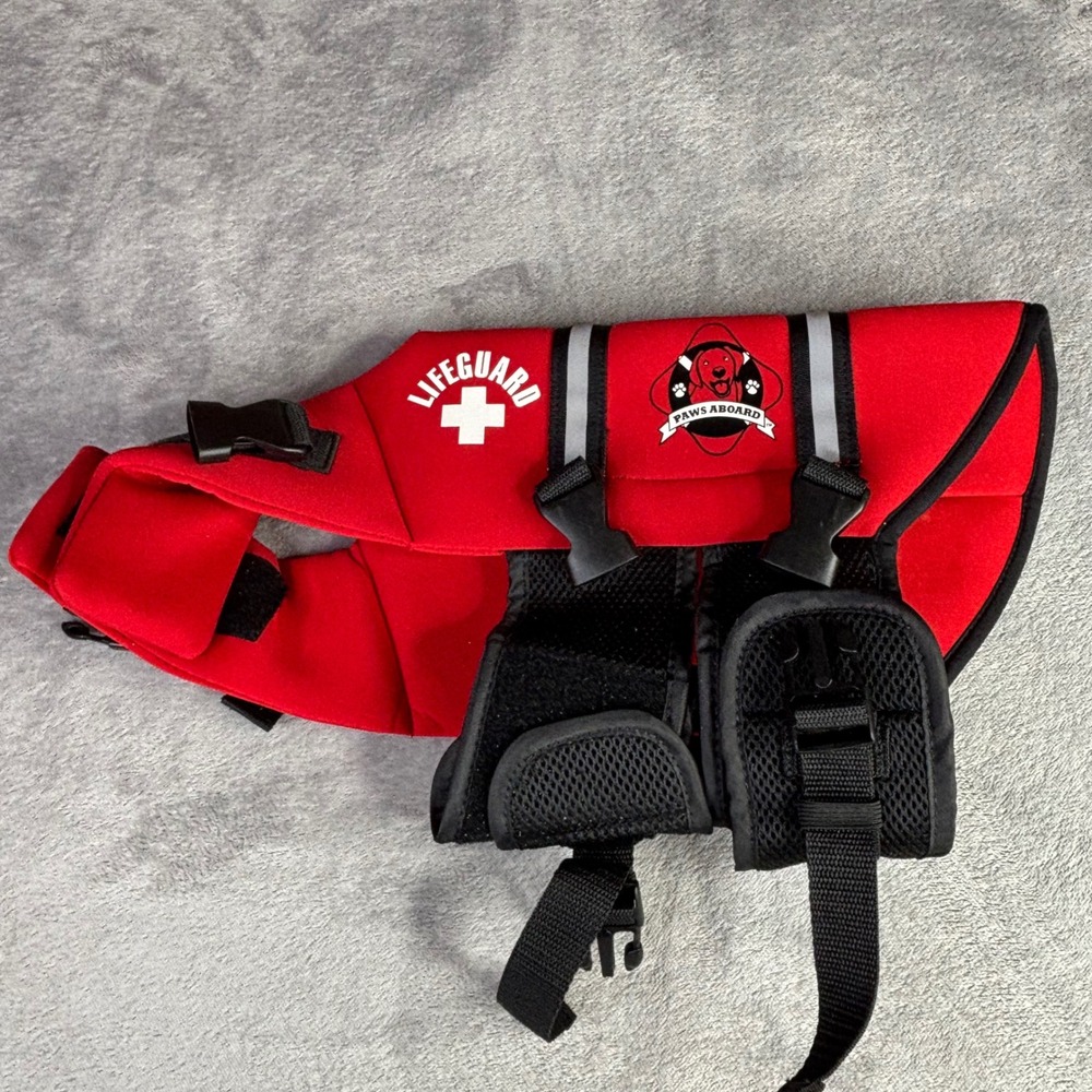 Paws Aboard Dog Life Jacket S Red Lifeguard Pet Safety Vest Reflective Neoprene